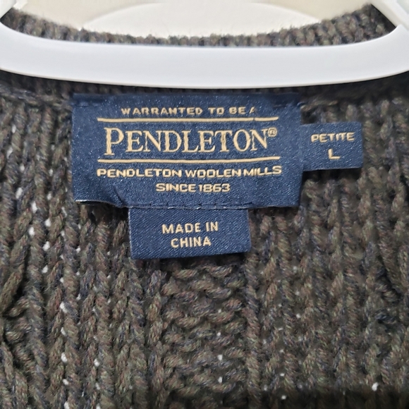 Pendleton Sleeveless Cashmere Blend Open Front Cardigan Sz L P Olive Green Knit - Picture 10 of 14